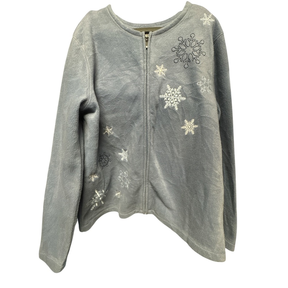 Croft &‎ Barrow Fleece Cardigan Periwinkle Blue Snowflake Winter Holiday Size S